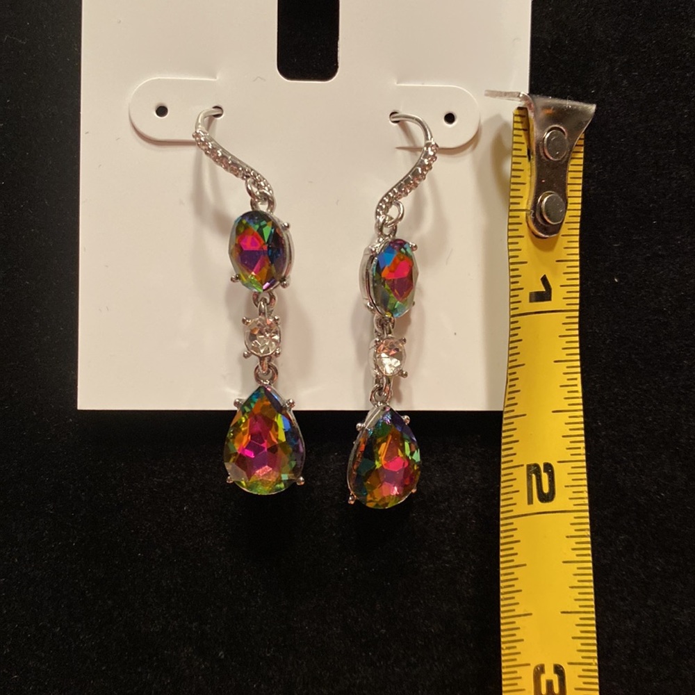 NWT Silver-Tone Crystal & Stone Triple Drop Earrings. CHARTER CLUB - Picture 6 of 8